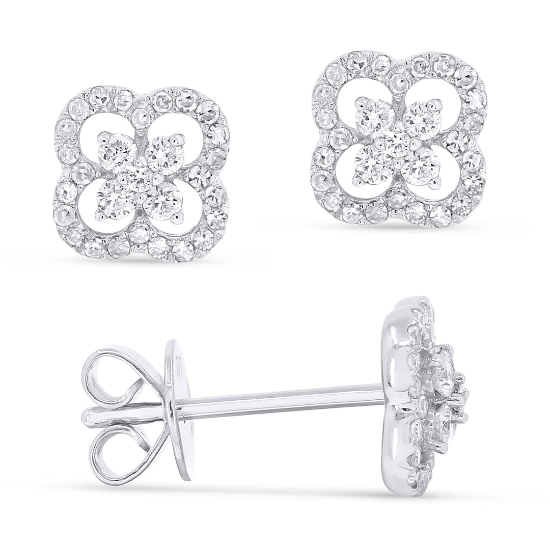 Beautiful Hand Crafted 14K White Gold White Diamond Milano Collection Stud Earrings With A Push Back Closure