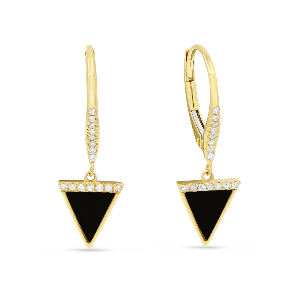Beautiful Hand Crafted 14K Yellow Gold  Black Onyx And Diamond Milano Collection Drop Dangle Earrings With A Lever Back Closure