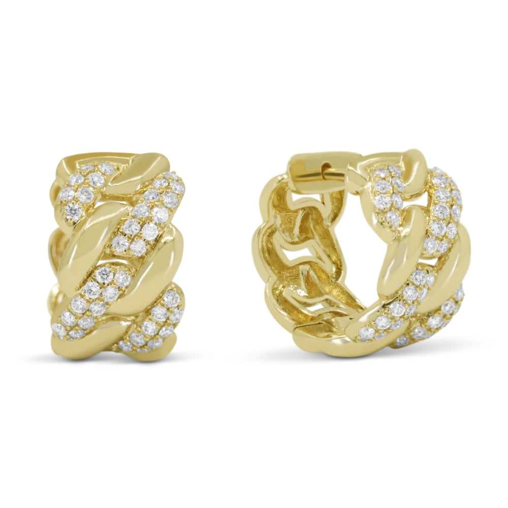 Beautiful Hand Crafted 14K Yellow Gold White Diamond Milano Collection Hoop Earrings With A Hoop Closure