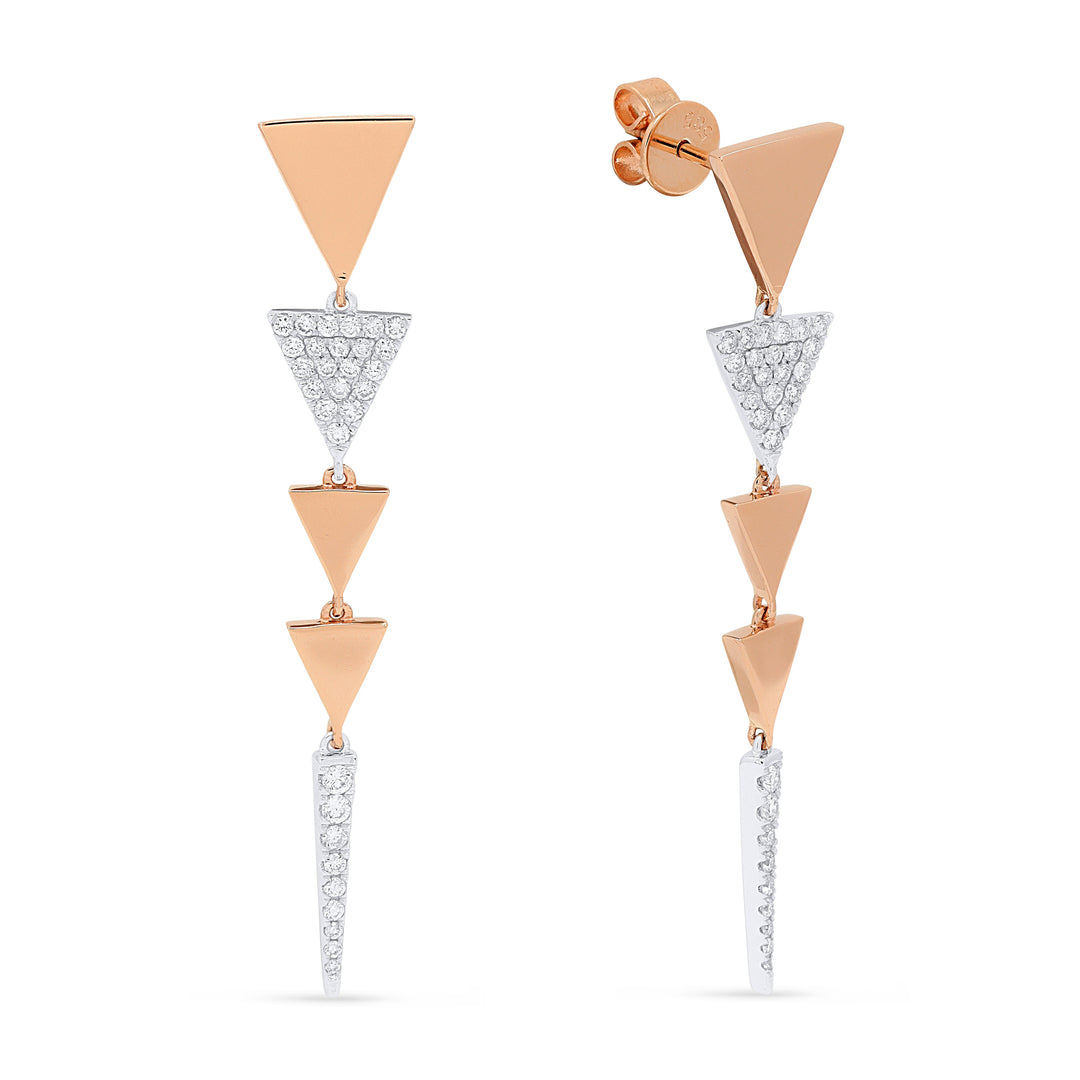 Beautiful Hand Crafted 14K Two Tone Gold White Diamond Milano Collection Drop Dangle Earrings With A Push Back Closure