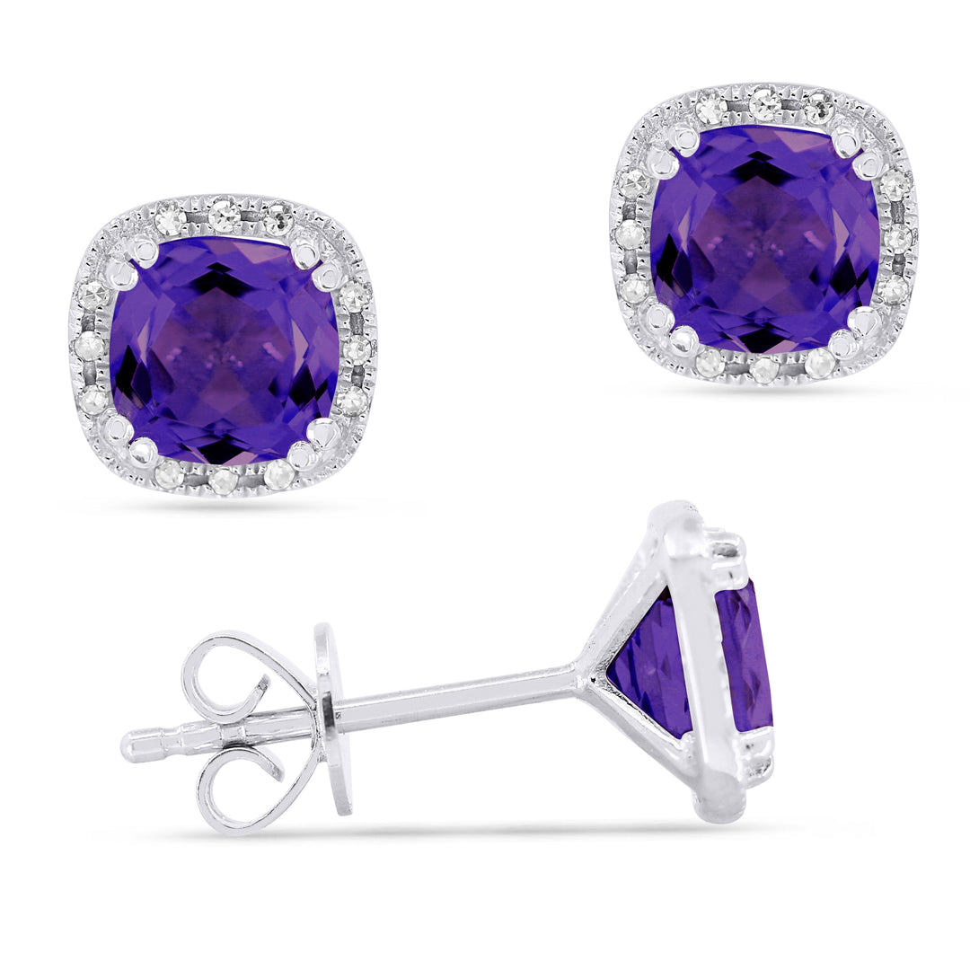 Beautiful Hand Crafted 14K White Gold 6MM Amethyst And Diamond Essentials Collection Stud Earrings With A Push Back Closure
