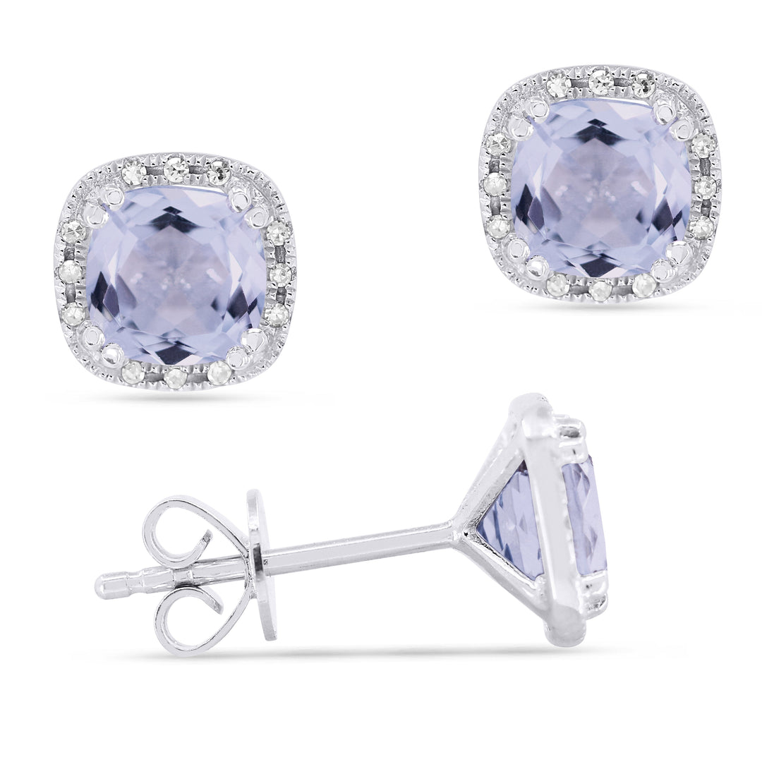 Beautiful Hand Crafted 14K White Gold 6MM Aquamarine And Diamond Essentials Collection Stud Earrings With A Push Back Closure