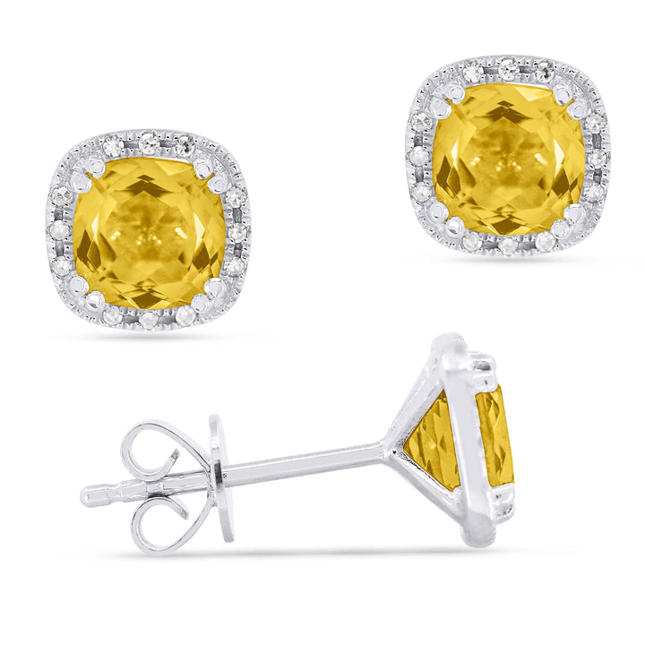 Beautiful Hand Crafted 14K White Gold 6MM Citrine And Diamond Essentials Collection Stud Earrings