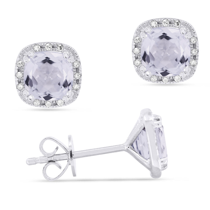 Beautiful Hand Crafted 14K White Gold 6MM White Topaz And Diamond Essentials Collection Stud Earrings With A Push Back Closure