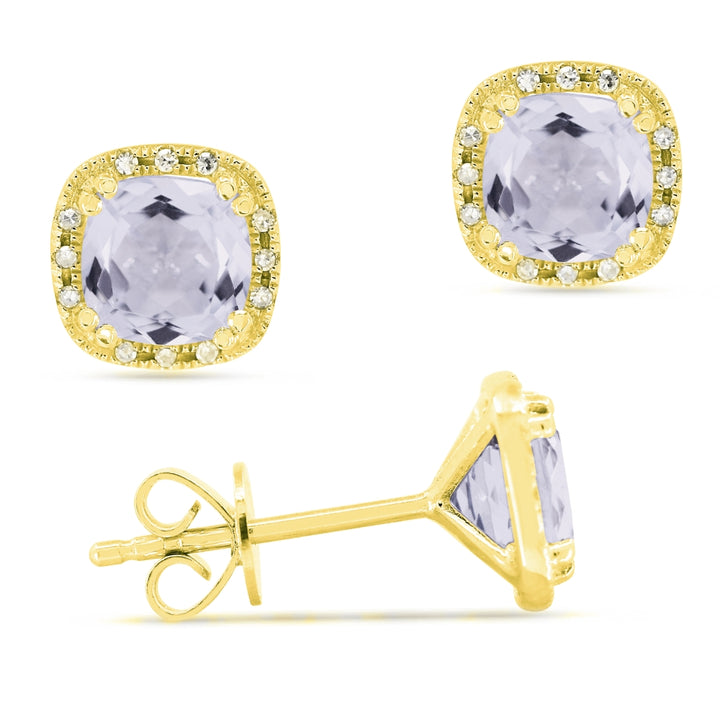 Beautiful Hand Crafted 14K Yellow Gold 6MM White Topaz And Diamond Essentials Collection Stud Earrings With A Push Back Closure