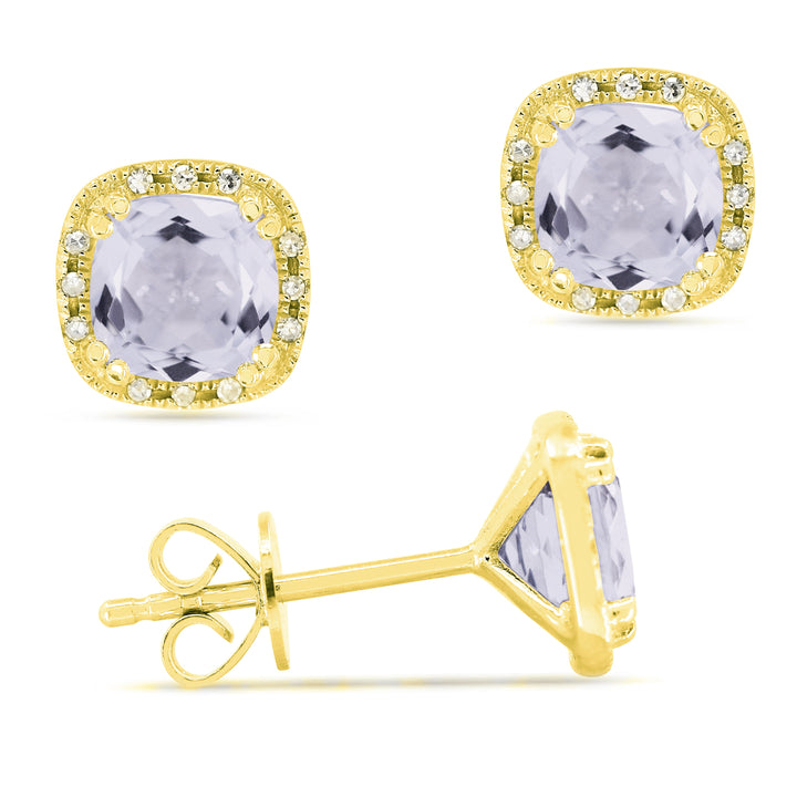 Beautiful Hand Crafted 14K Yellow Gold 6MM White Topaz And Diamond Essentials Collection Stud Earrings With A retail-facing