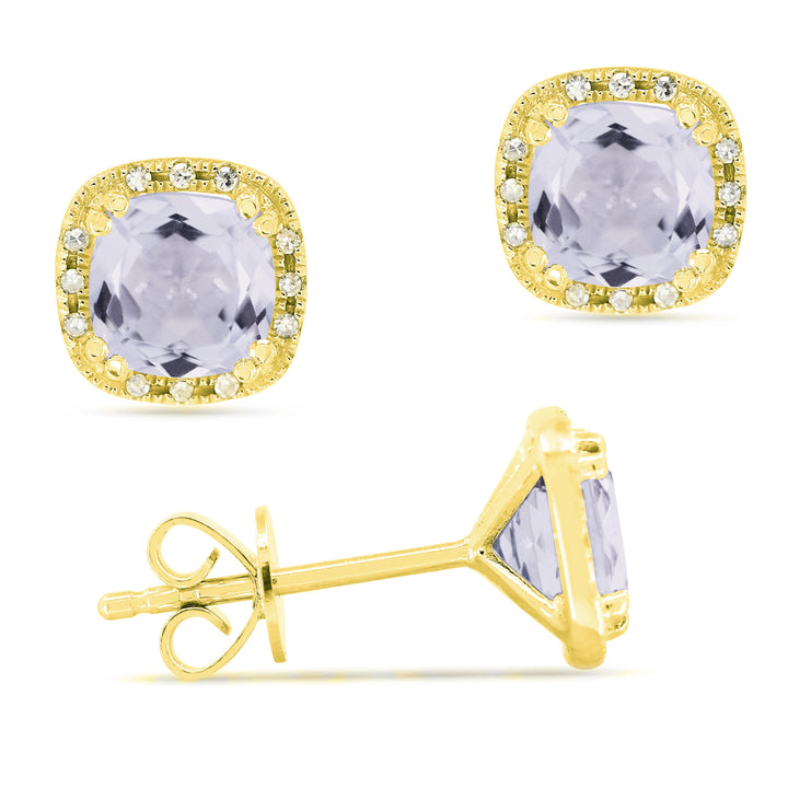 Beautiful Hand Crafted 14K Yellow Gold 6MM White Topaz And Diamond Essentials Collection Stud Earrings With A Push Back Closure