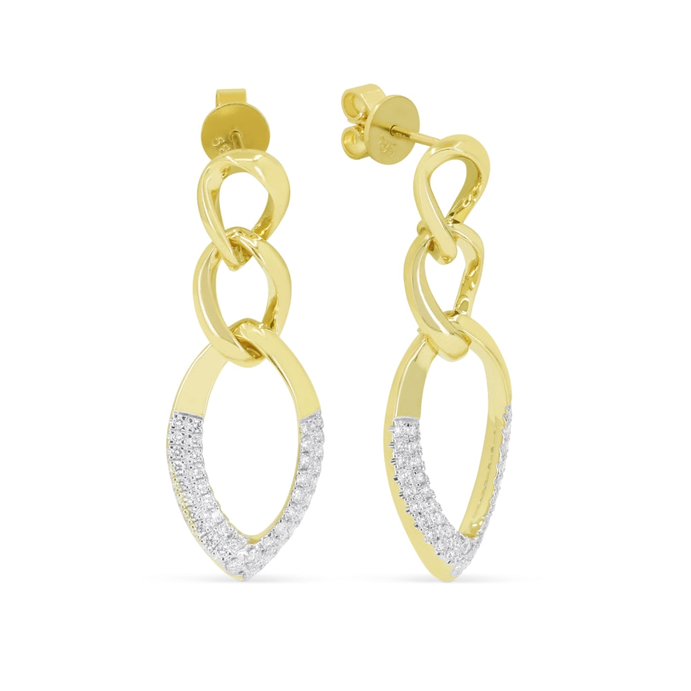 Beautiful Hand Crafted 14K Yellow Gold White Diamond Milano Collection Drop Dangle Earrings With A Push Back Closure