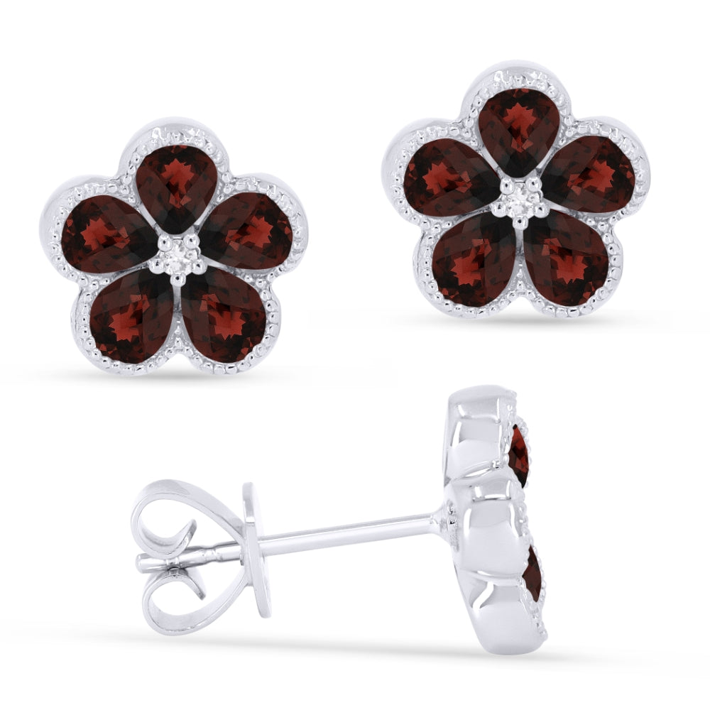 Beautiful Hand Crafted 14K Yellow Gold 3X4MM Garnet And Diamond Essentials Collection Stud Earrings With A Push Back Closure