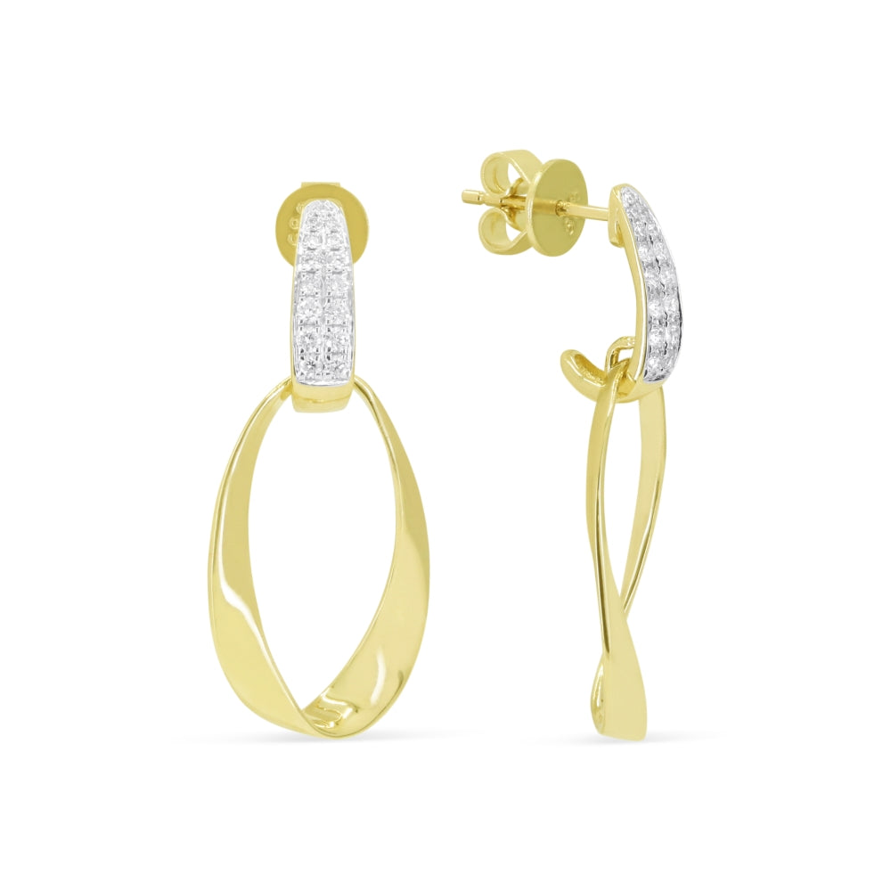 Beautiful Hand Crafted 14K Yellow Gold White Diamond Milano Collection Drop Dangle Earrings With A Push Back Closure