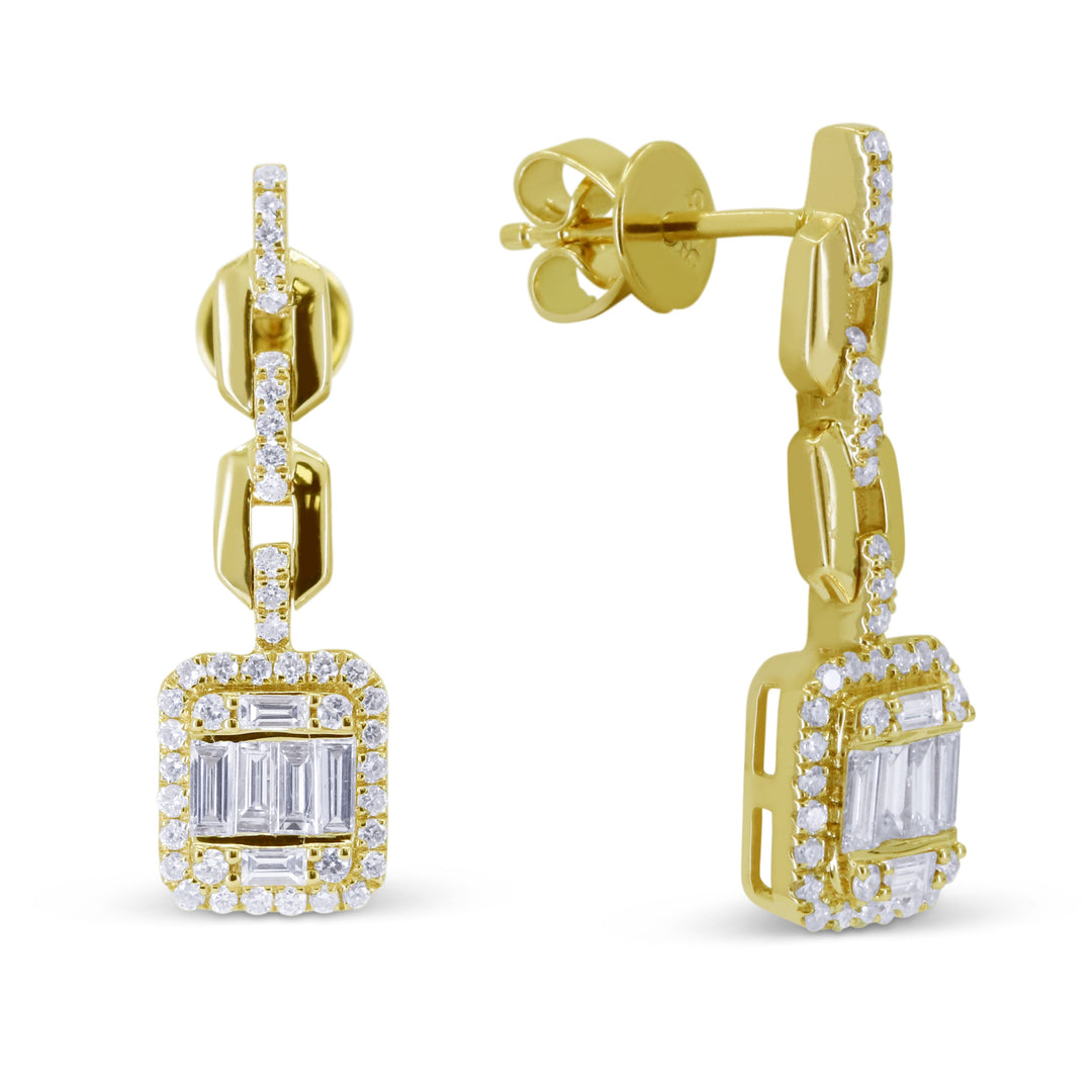 Beautiful Hand Crafted 14K Yellow Gold White Diamond Milano Collection Drop Dangle Earrings With A Push Back Closure