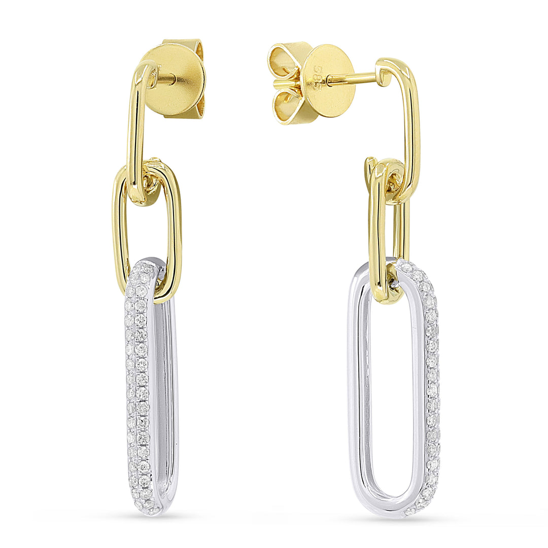 Beautiful Hand Crafted 14K Two Tone Gold White Diamond Milano Collection Drop Dangle Earrings With A Push Back Closure