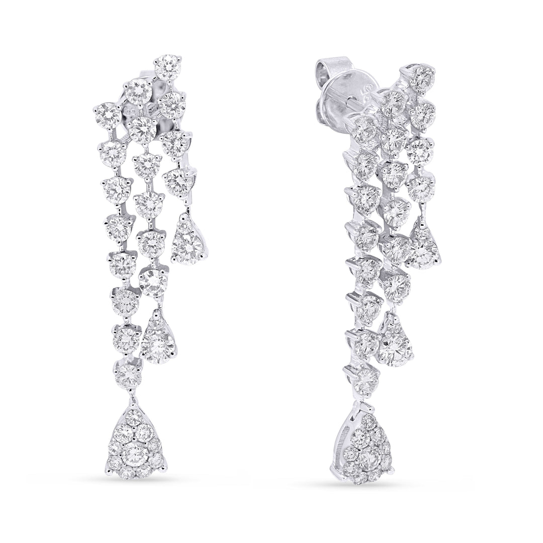 Beautiful Hand Crafted 14K White Gold White Diamond Milano Collection Drop Dangle Earrings With A Push Back Closure