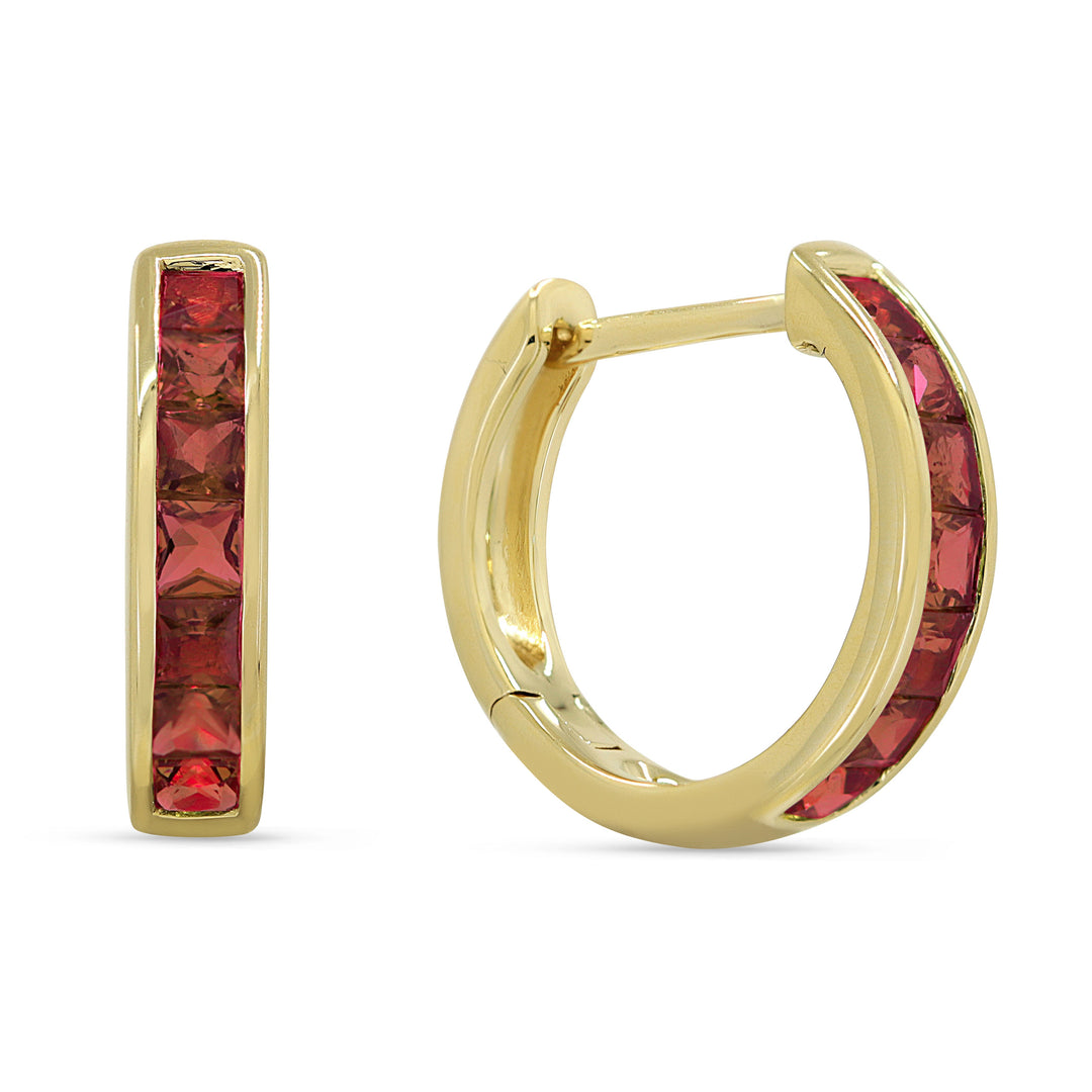 Beautiful Hand Crafted 14K Yellow Gold 14MM Orange Sapphire And Diamond Arianna Collection Hoop Earrings With A Hoop Closure