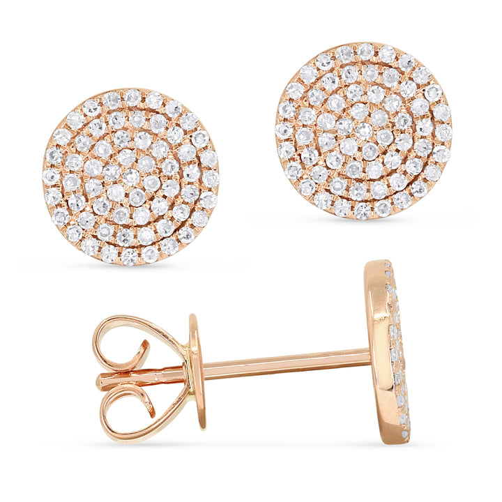 Beautiful Hand Crafted 14K Rose Gold White Diamond Milano Collection Stud Earrings With A Push Back Closure