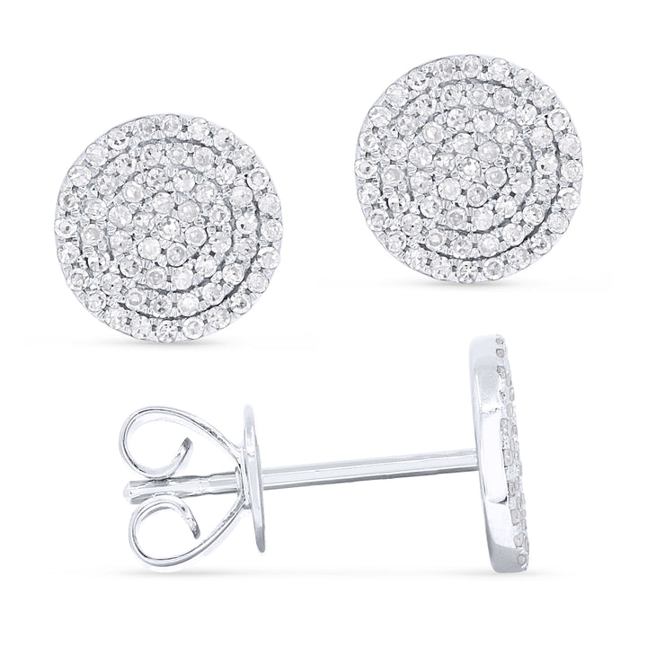 Beautiful Hand Crafted 14K White Gold White Diamond Milano Collection Stud Earrings With A Push Back Closure