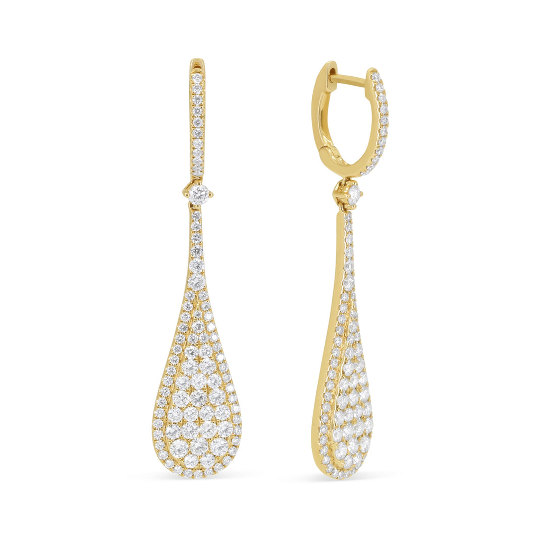 Beautiful Hand Crafted 14K Yellow Gold White Diamond Milano Collection Drop Dangle Earrings With A Lever Back Closure
