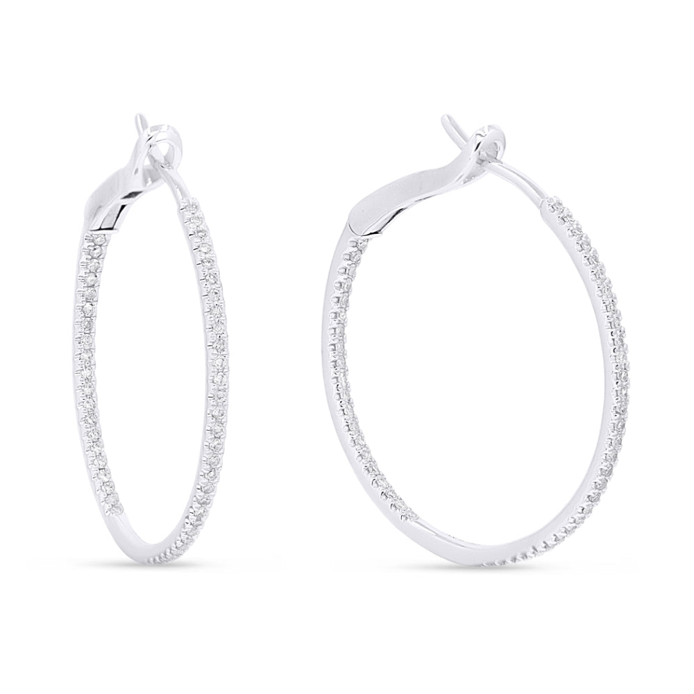 Beautiful Hand Crafted 14K White Gold  Milano Collection Hoop Earrings With A Hoop Closure