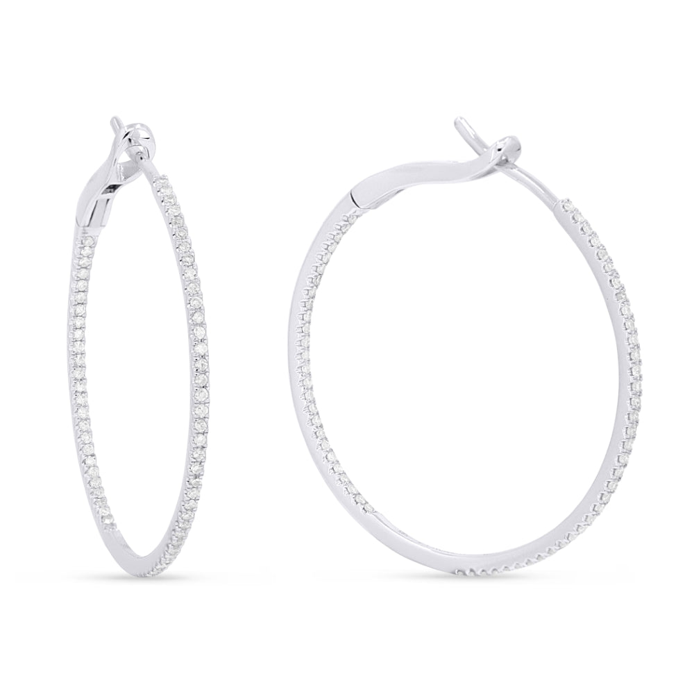 Beautiful Hand Crafted 14K White Gold  Milano Collection Hoop Earrings With A Hoop Closure