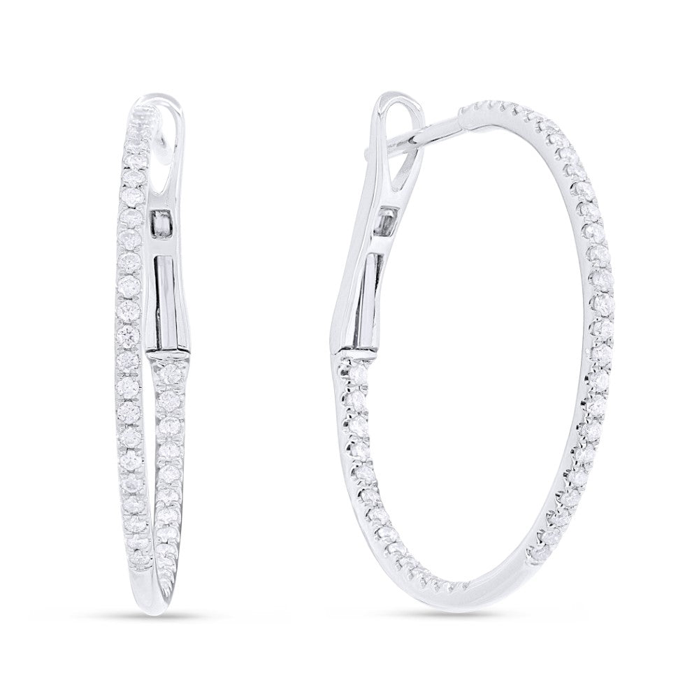 Beautiful Hand Crafted 14K White Gold White Diamond Milano Collection Hoop Earrings With A Hoop Closure