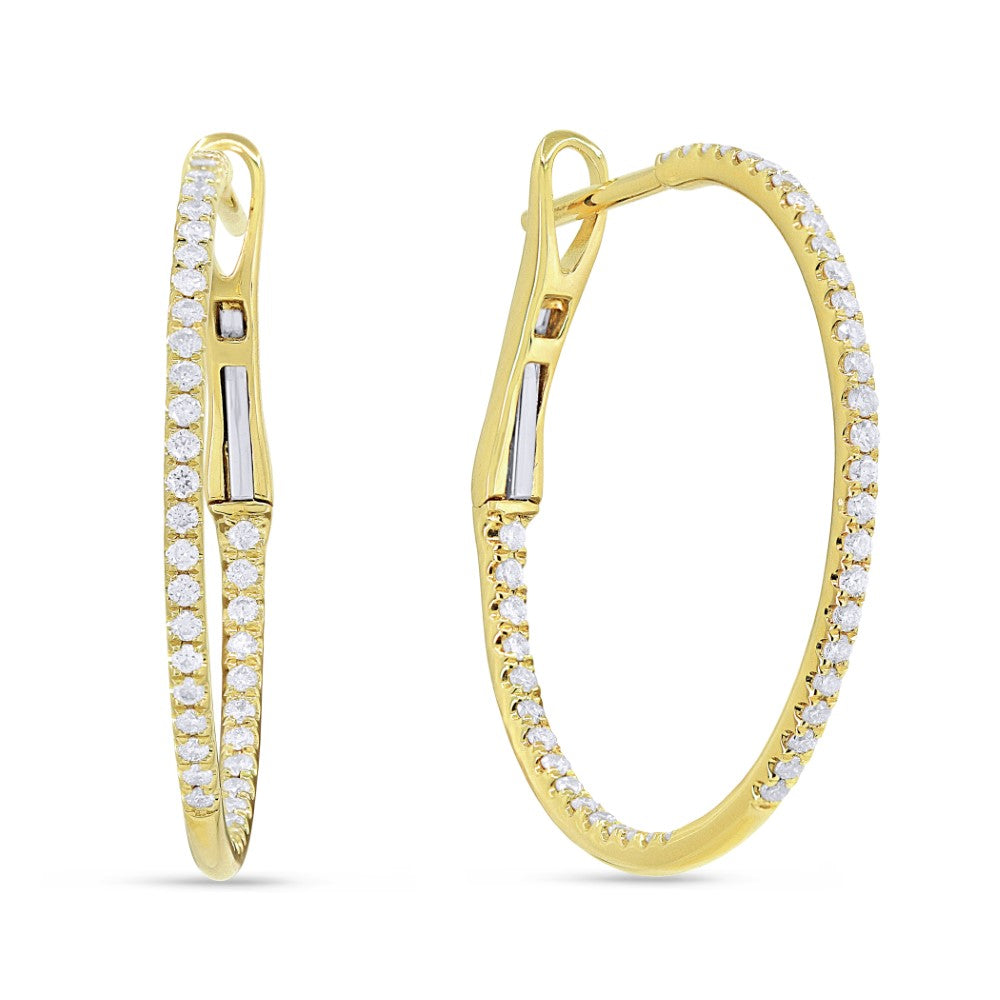 Beautiful Hand Crafted 14K Yellow Gold White Diamond Milano Collection Hoop Earrings With A Hoop Closure