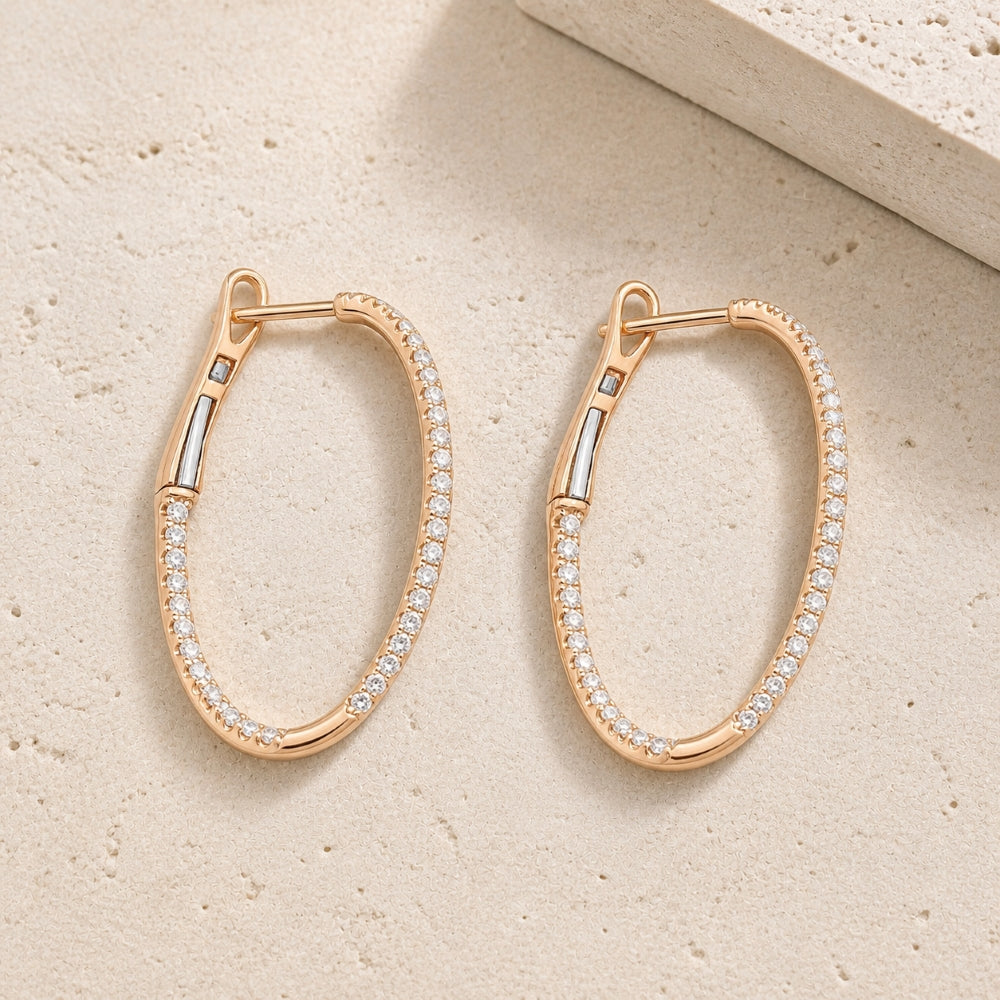 E1533 - 14K Gold Diamond In & Out Hoop Earrings