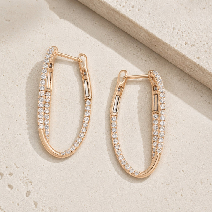 E1533 - 14K Gold Diamond In & Out Hoop Earrings