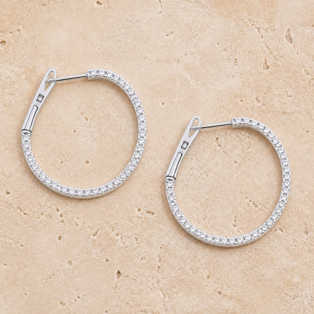 E1533 - 14K Gold Diamond In & Out Hoop Earrings