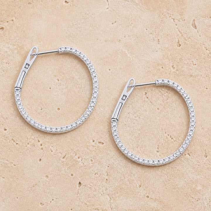 E1533 - 14K Gold Diamond In & Out Hoop Earrings