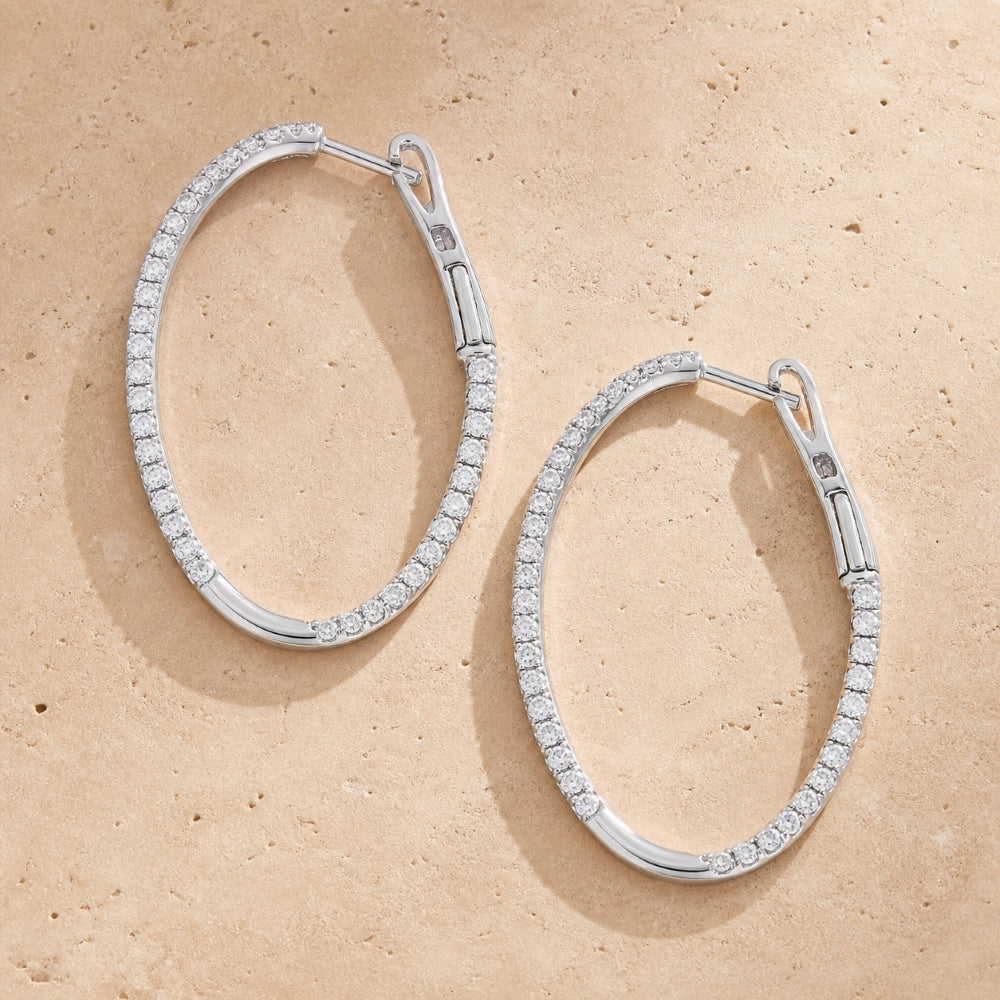 E1533 - 14K Gold Diamond In & Out Hoop Earrings