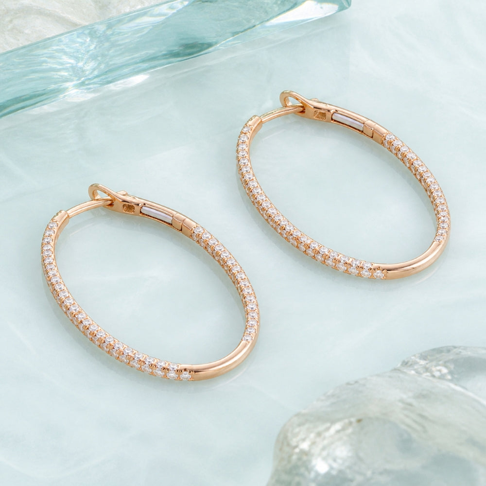 E1534 - 14K Gold Diamond In & Out Hoop Earrings