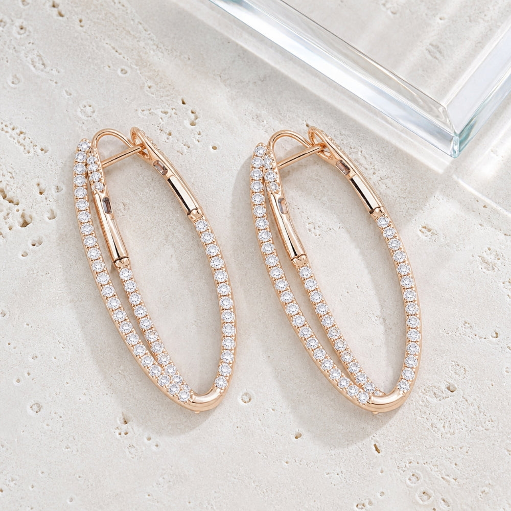 E1534 - 14K Gold Diamond In & Out Hoop Earrings