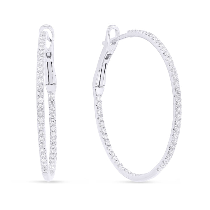 Beautiful Hand Crafted 14K White Gold  Milano Collection Hoop Earrings With A Hoop Closure