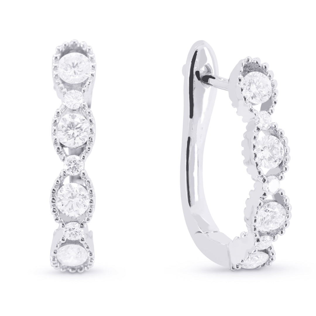 Beautiful Hand Crafted 14K White Gold White Diamond Milano Collection Hoop Earrings With A Hoop Closure