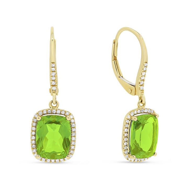 Beautiful Hand Crafted 14K Yellow Gold 7X9MM Peridot And Diamond Essentials Collection Drop Dangle Earrings With A retail-facing