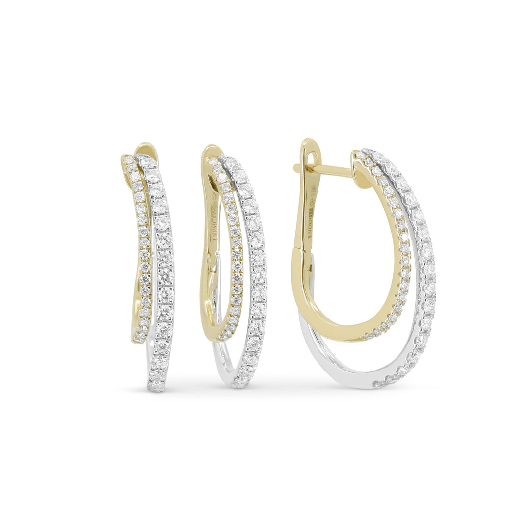 Beautiful Hand Crafted 14K Yellow Gold White Diamond Milano Collection Hoop Earrings With A Hoop Closure