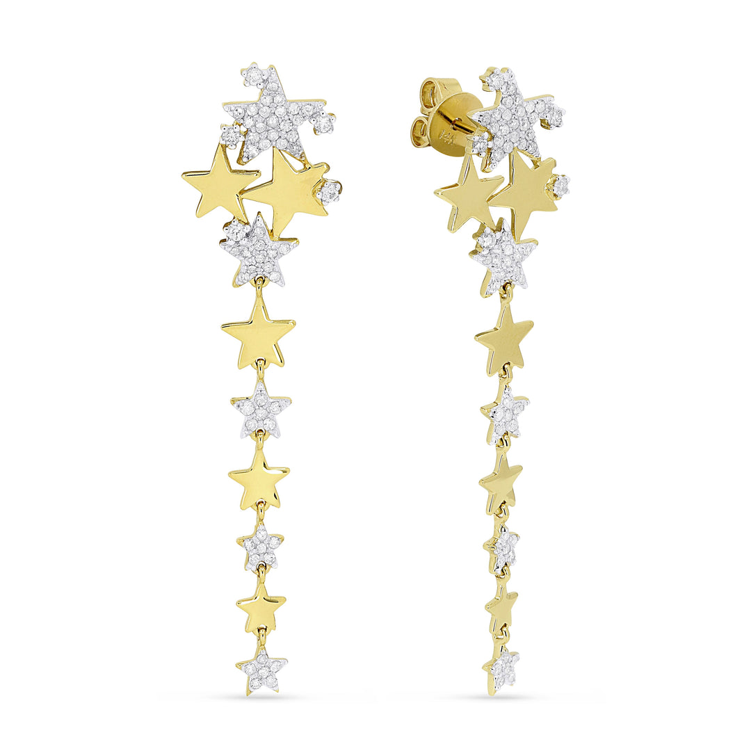 Beautiful Hand Crafted 14K Yellow Gold White Diamond Milano Collection Drop Dangle Earrings With A Push Back Closure