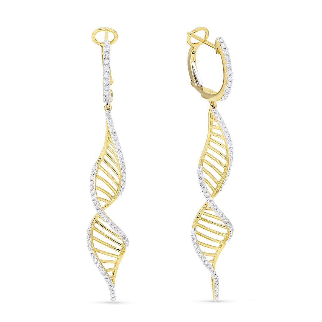 Beautiful Hand Crafted 14K Yellow Gold White Diamond Milano Collection Drop Dangle Earrings With A Lever Back Closure