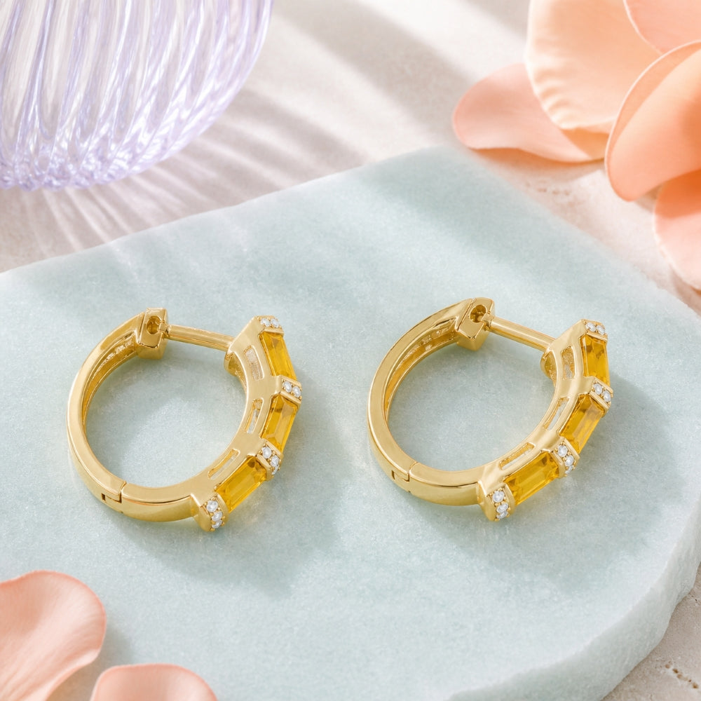 E1555 - 14K Yellow Gold Citrine Huggie Hoop Earrings