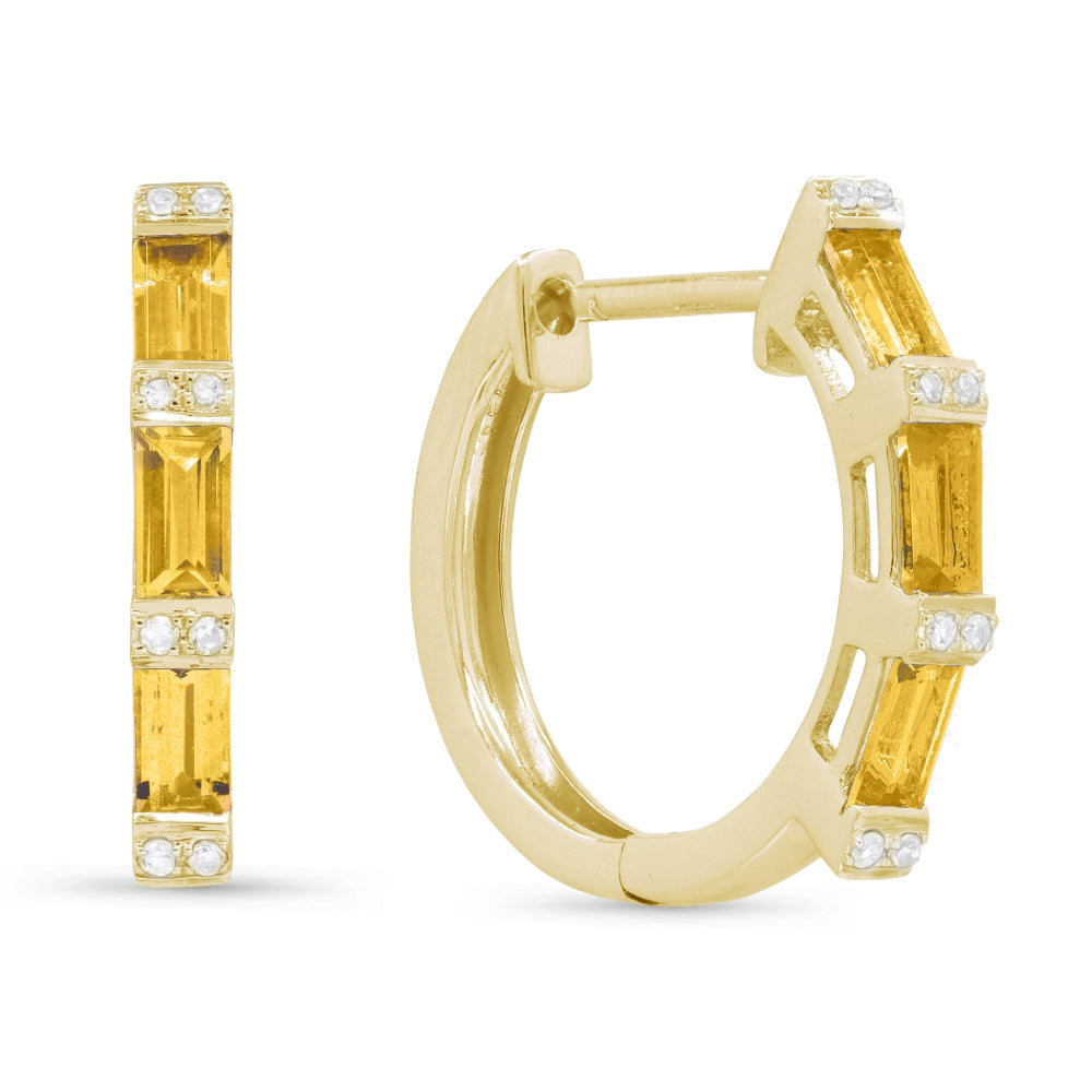 Beautiful Hand Crafted 14K Yellow Gold  Citrine And Diamond Essentials Collection Hoop Earrings With A retail-facing