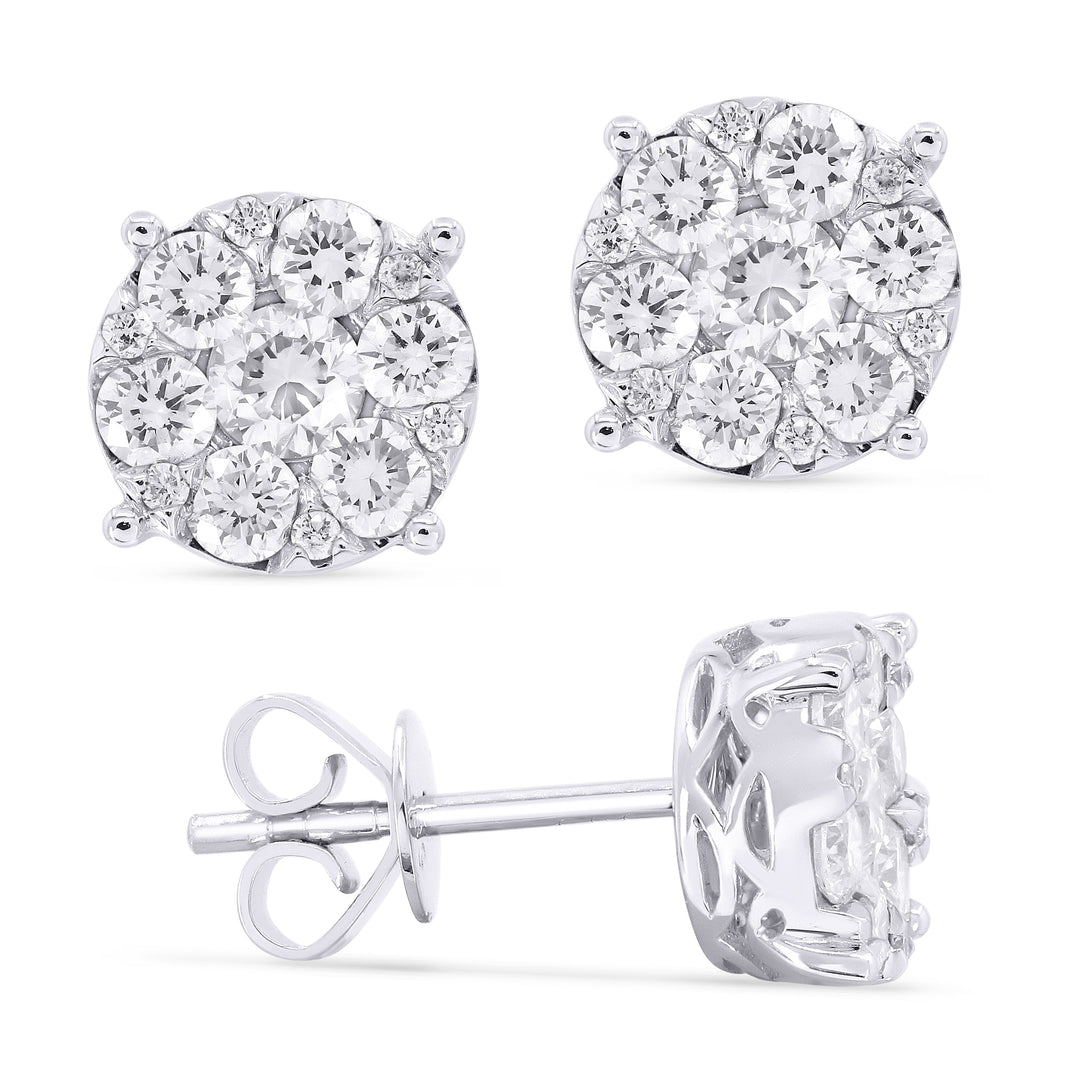 Beautiful Hand Crafted 14K White Gold White Diamond Lumina Collection Stud Earrings With A Push Back Closure