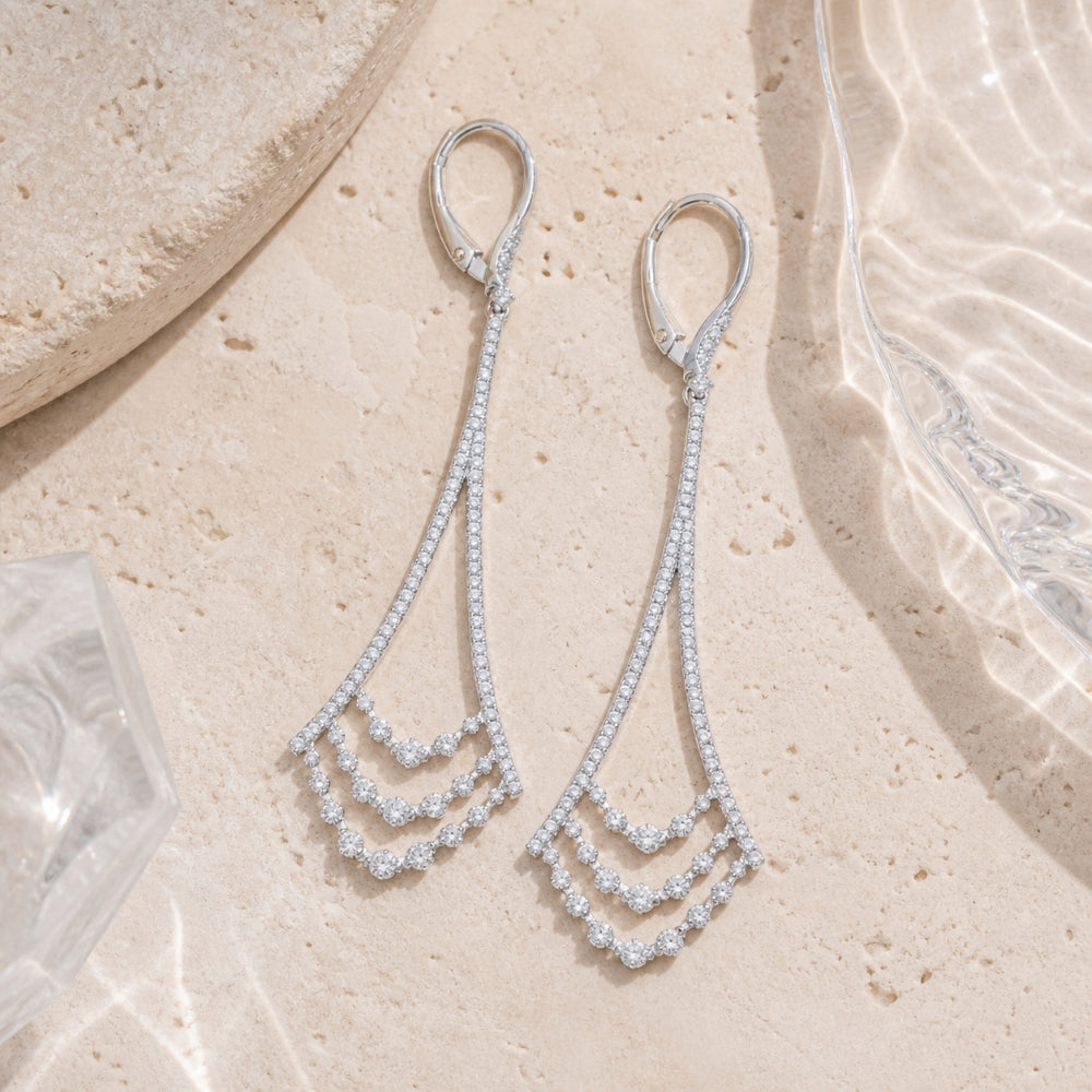 E1559 - 14K White Gold Diamond Cocktail Drop Earrings