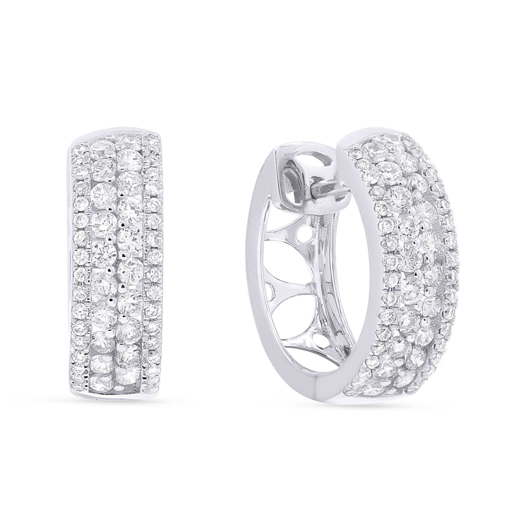 Beautiful Hand Crafted 14K White Gold White Diamond Milano Collection Hoop Earrings With A Hoop Closure