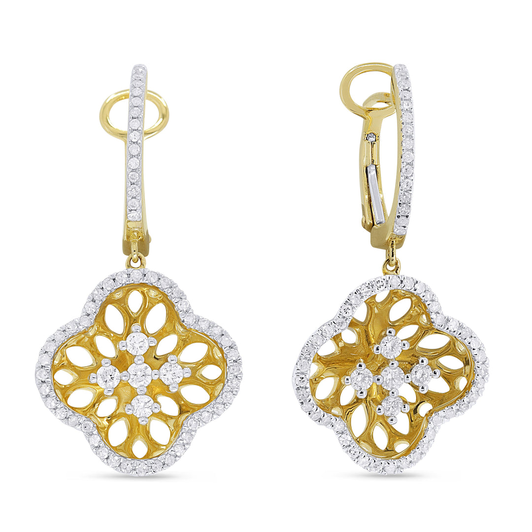 Beautiful Hand Crafted 14K Yellow Gold White Diamond Milano Collection Drop Dangle Earrings With A Lever Back Closure