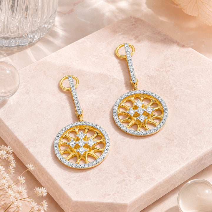 E1564 - 14K Gold Diamond Round Drop Earrings