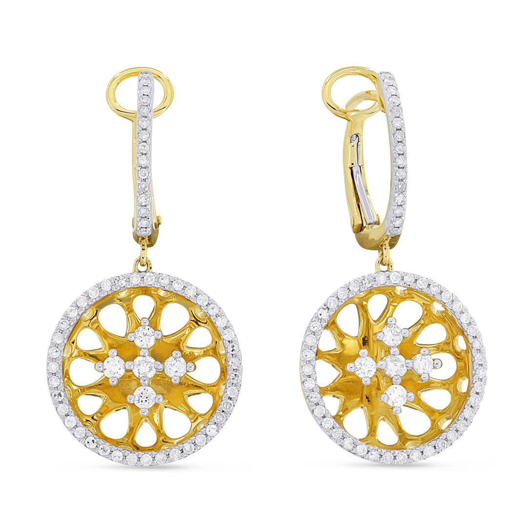 Beautiful Hand Crafted 14K Yellow Gold White Diamond Milano Collection Drop Dangle Earrings With A Lever Back Closure