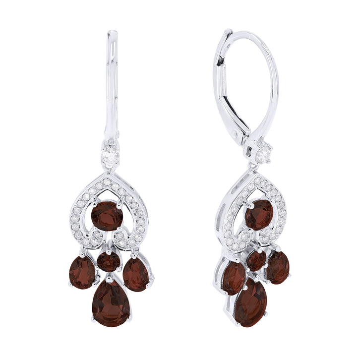 Beautiful Hand Crafted 14K White Gold  Garnet And Diamond Eclectica Collection Drop Dangle Earrings With A Lever Back Closure