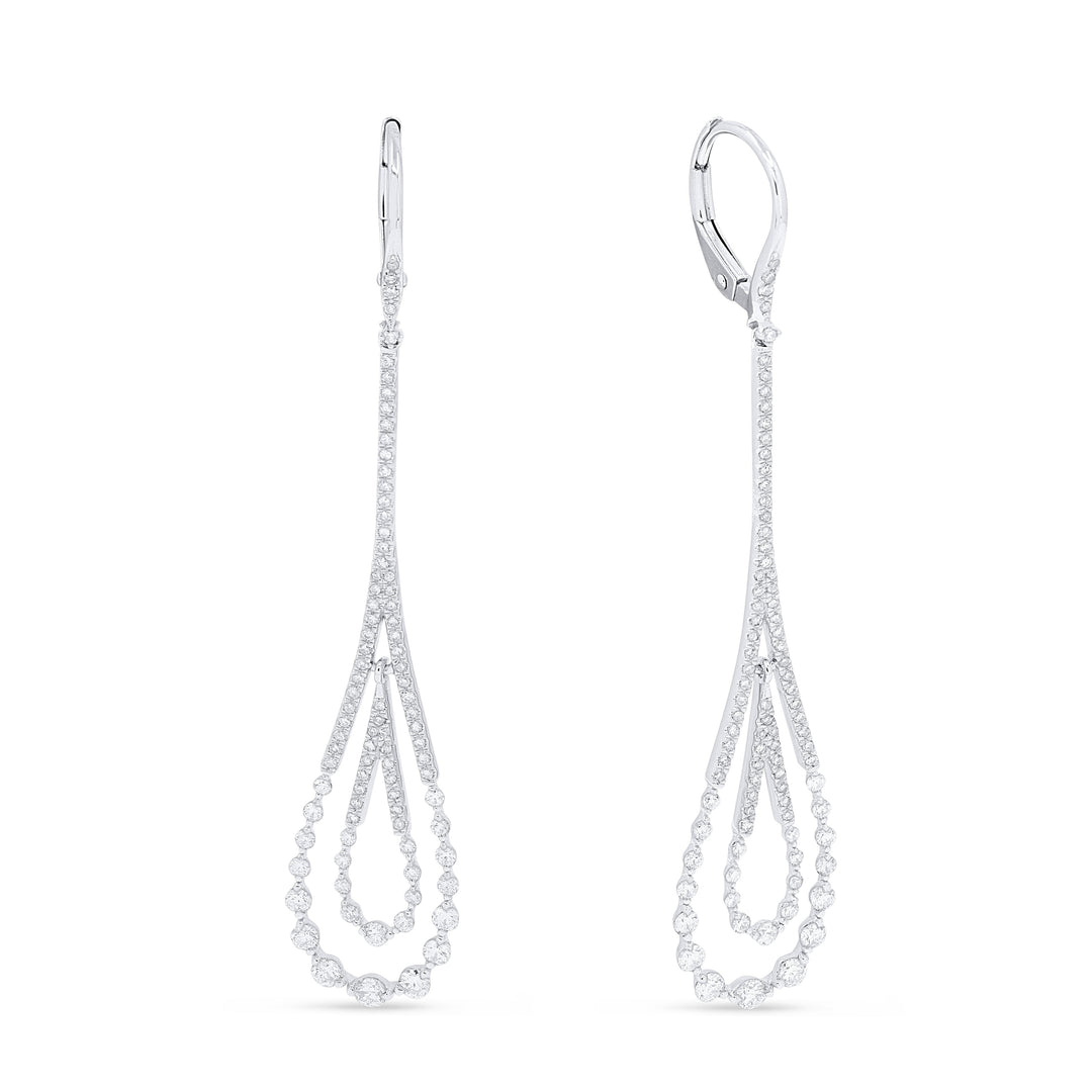 Beautiful Hand Crafted 14K White Gold White Diamond Milano Collection Drop Dangle Earrings With A Lever Back Closure