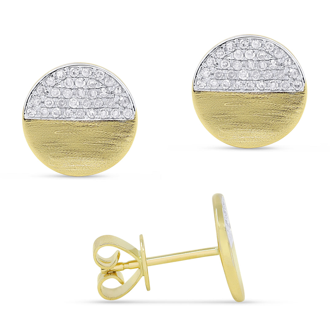 Beautiful Hand Crafted 14K Yellow Gold White Diamond Milano Collection Stud Earrings With A Push Back Closure