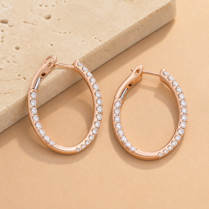 E1575 - 14K Gold Diamond In & Out Hoop Earrings